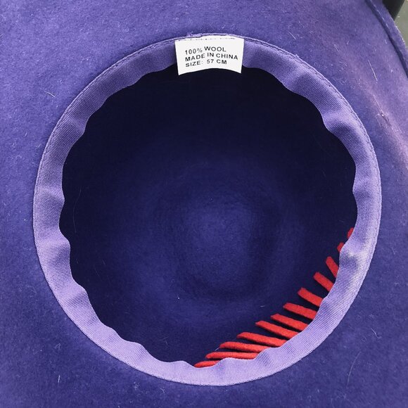 Vintage Royal Purple Wool Wide-Brim Hat – Burgundy Braided Trim & Bow Detail main image 10